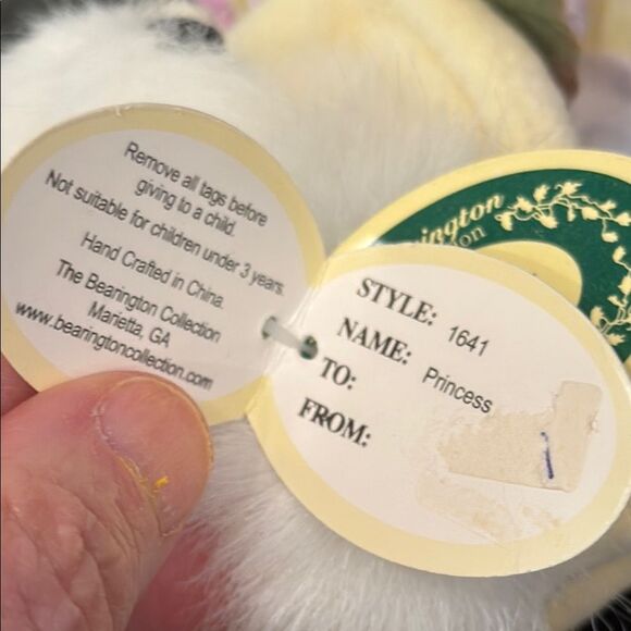 Vintage Bearington Collection Plush White Dog w/floral hat. Size 7” - Picture 10 of 11